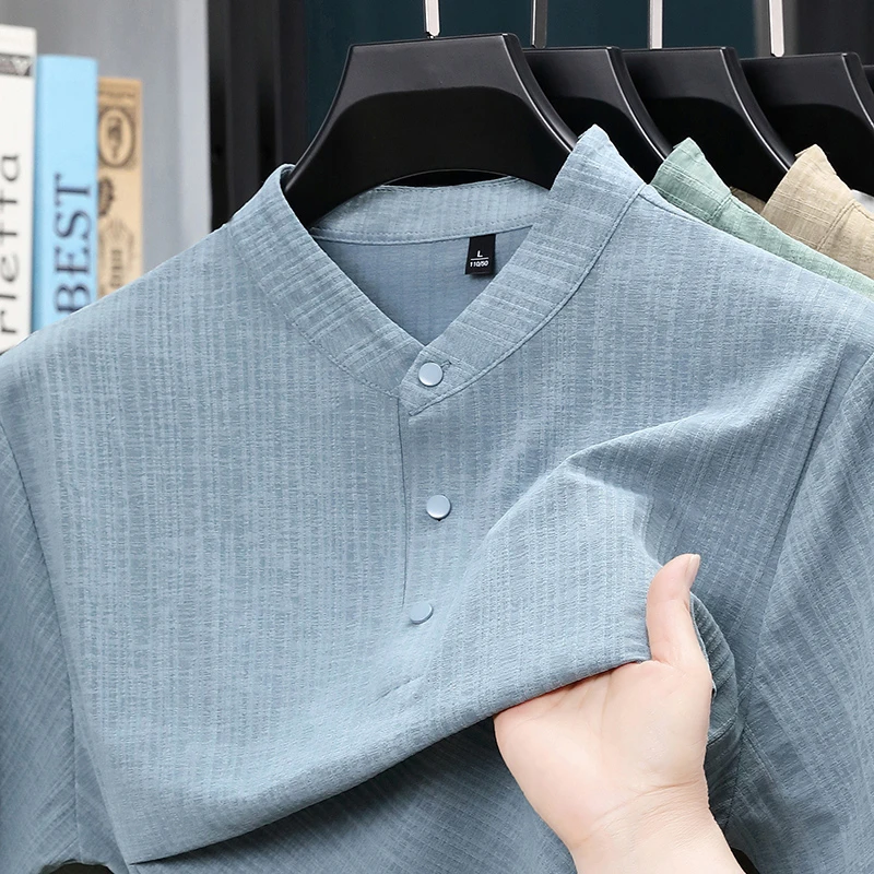 قميص رجالي صيفي بياقة واقفة وأ - مراجعة Textiles For Home وسعره