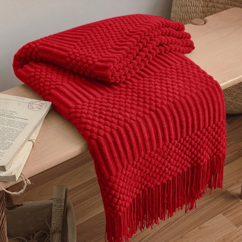 بطانية محبوكة سميكة حمراء بأسل - مراجعة Throw Blanket Chunky Knit وسعره