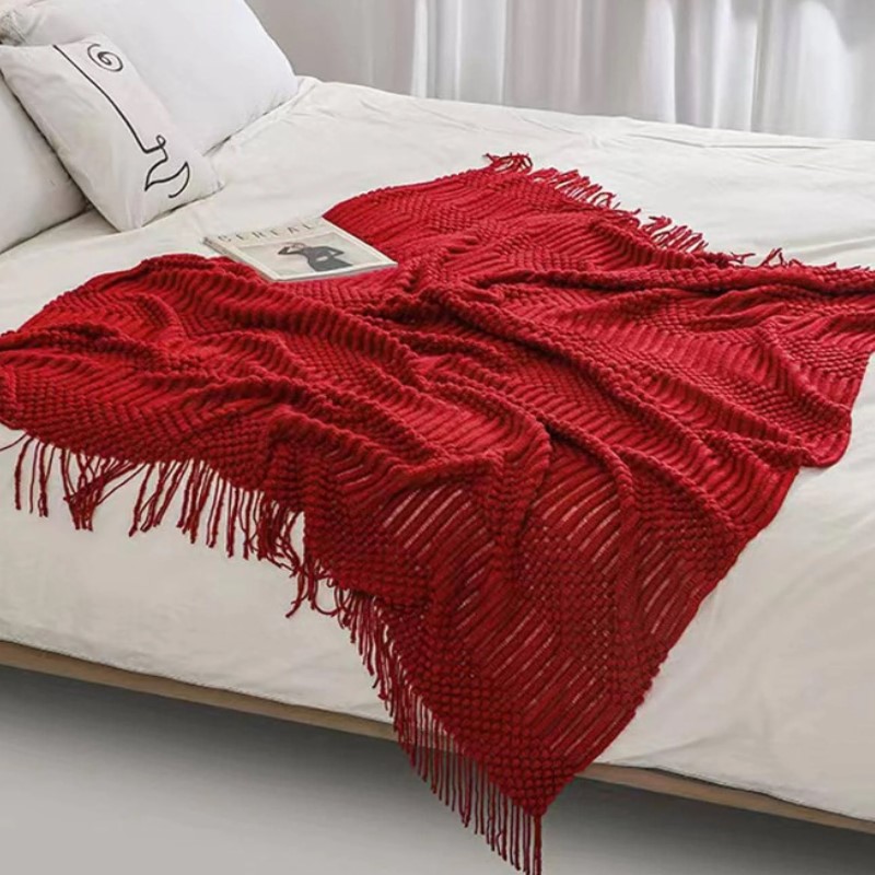 بطانية محبوكة سميكة حمراء بأسل - مراجعة Throw Blanket Chunky Knit وسعره